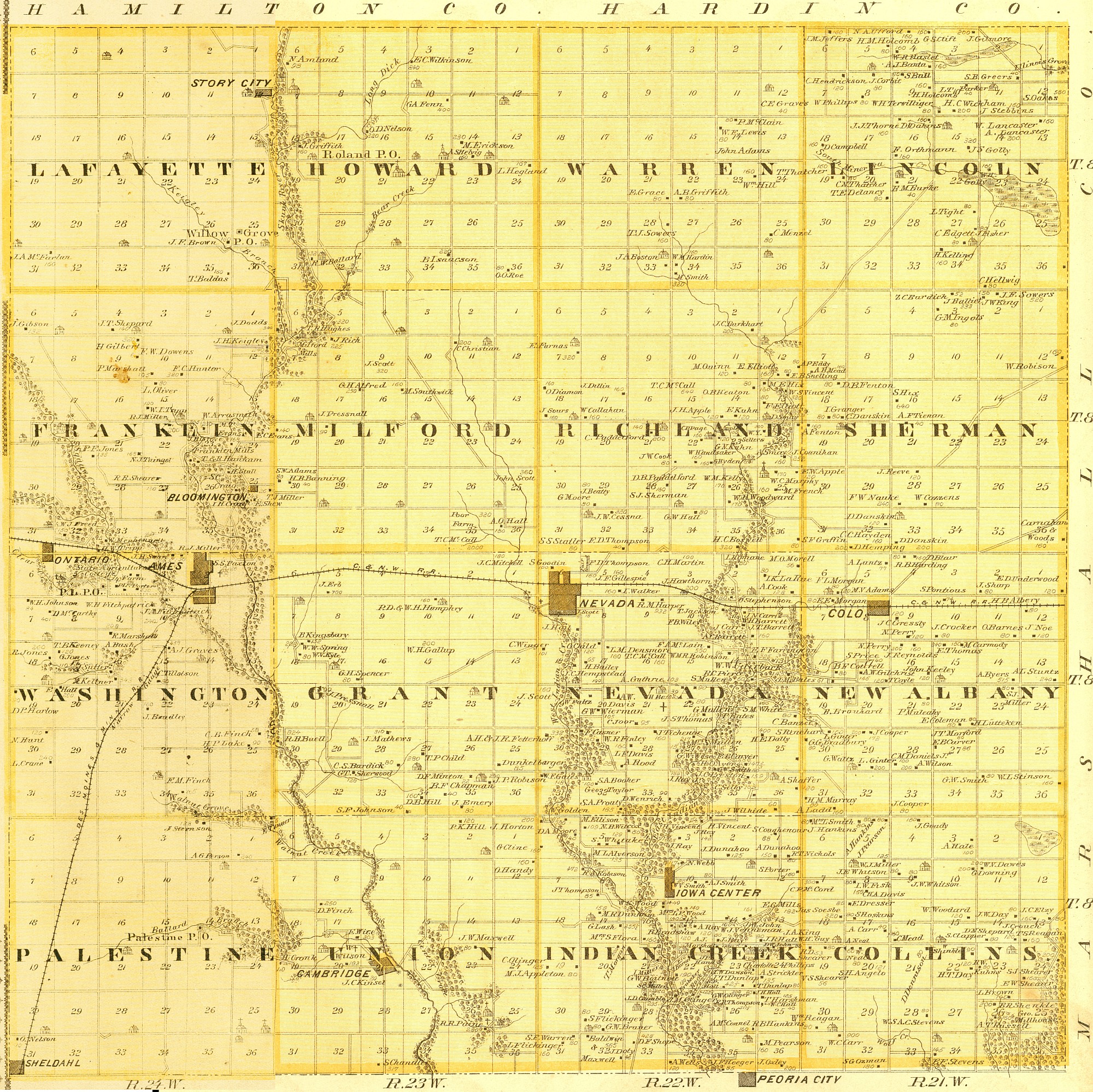 1875 Story County Map Ames History Museum